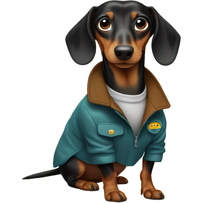 Weiner dog with jacket that says Taylur on it emoji