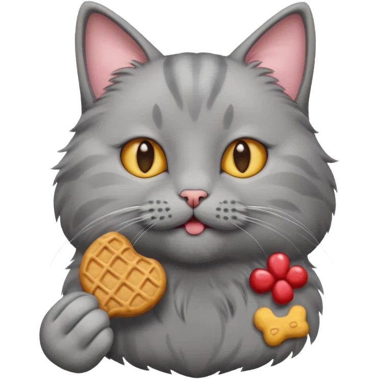 grey cat eating a treat emoji