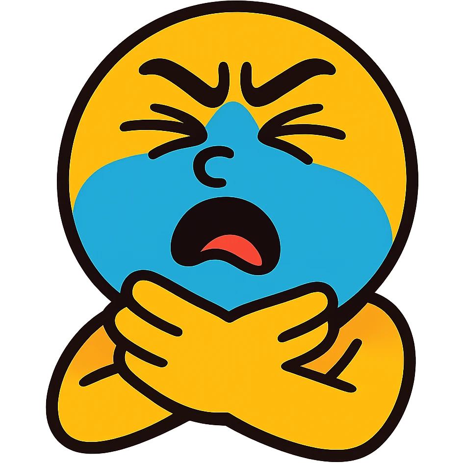 emoji character choking itself, face turning blue, cartoonish style emoji