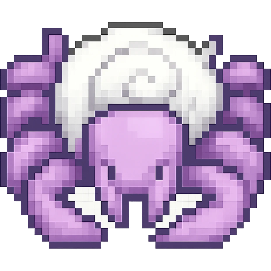 hermit crab should be light violet and the shell should be white with spirals, pixel art style emoji