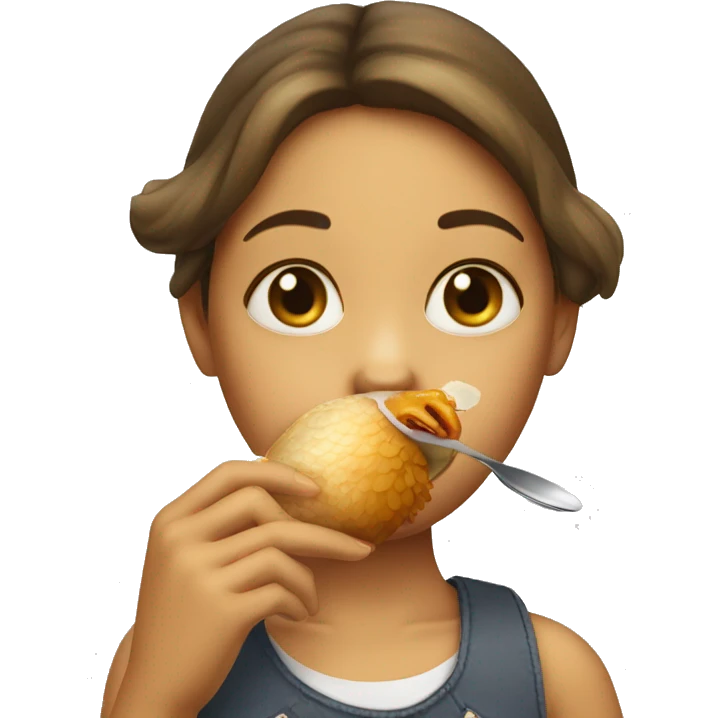 Girl drinking eating a fat chicken with a spoon on her head  emoji