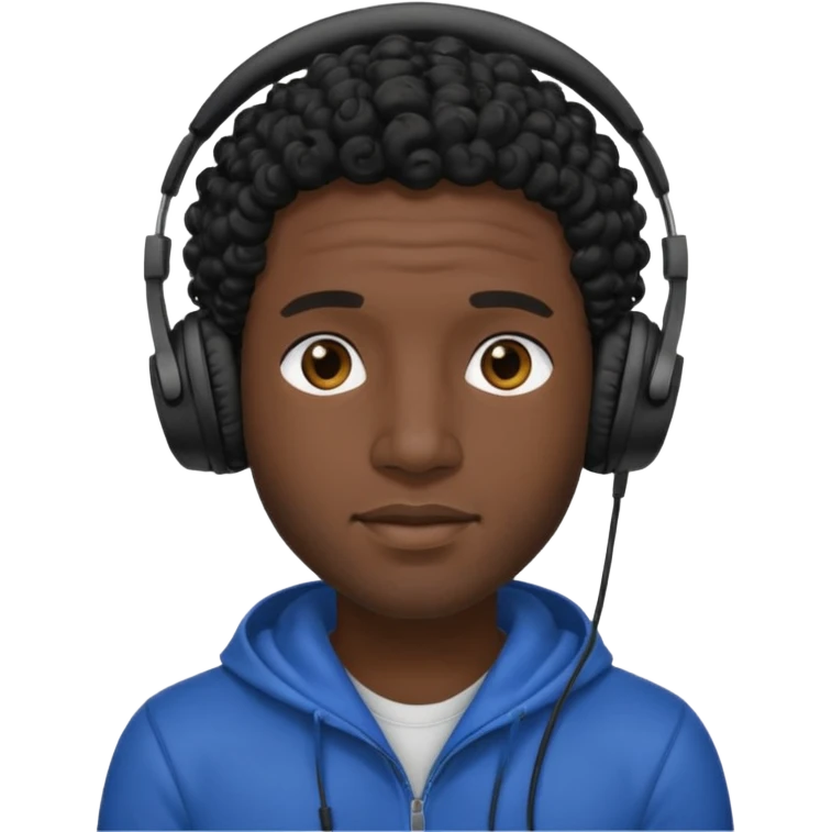 black curly hair man wearing headphones no microphone emoji
