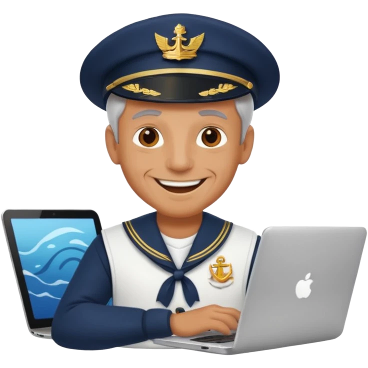 old sailor with a laptop, sailor smiling emoji