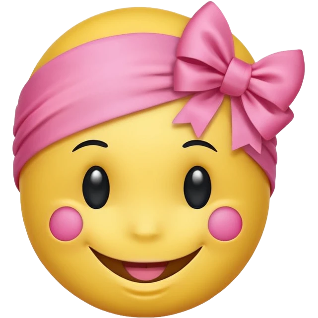 A smiley getting shy and a pookie ribben on his head emoji