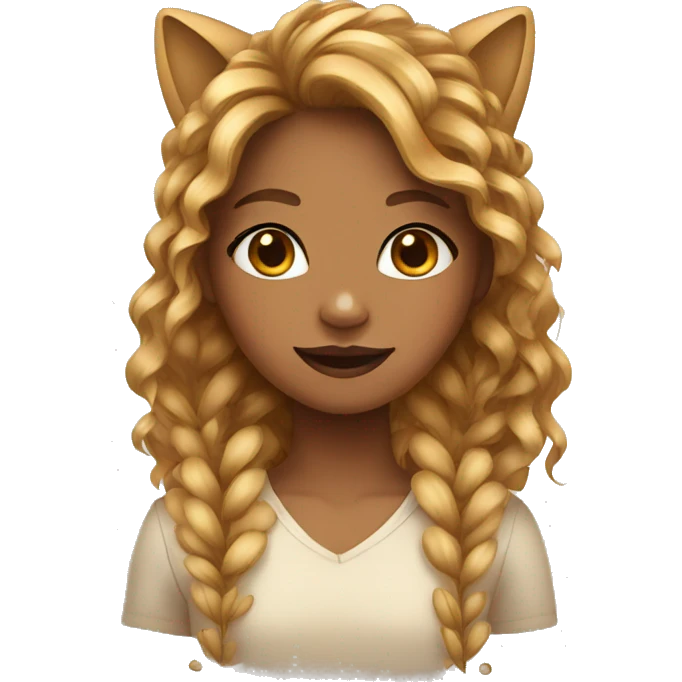 A girl dressed like a cat, with wavy hair and wheat skin emoji