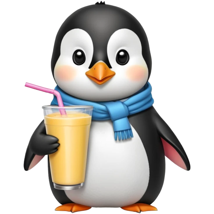 Penguin in a coat drinking a smoothie  emoji