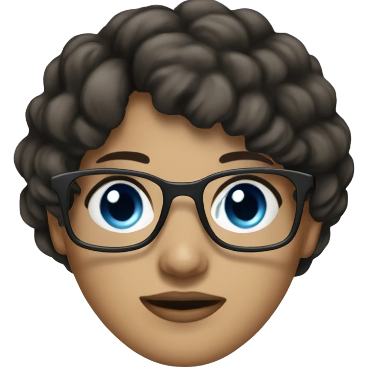 beautiful woman, dark brown hair, side bang, blue eyes, glasses emoji