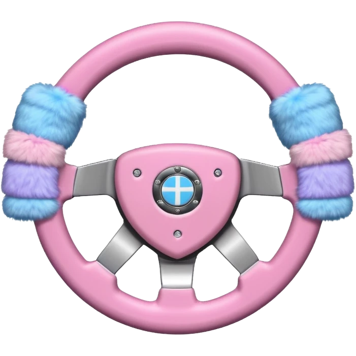 steering wheel with transgender pride flag colors and strifes , with fluffy pink handcuffs emoji