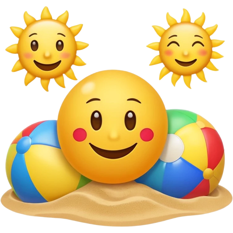 fun summer border with sun, sand, and beach balls, emoji style emoji
