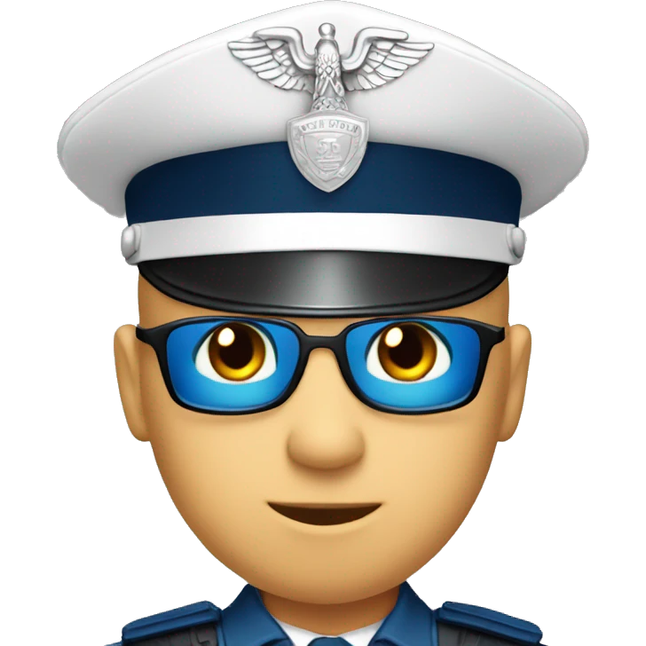 A WHITE Police man bald with blue uniform and cap with Big ANGEL WINGS emoji
