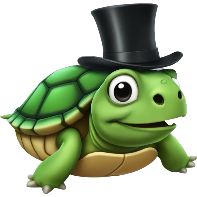 Fast turtle with a top hat emoji