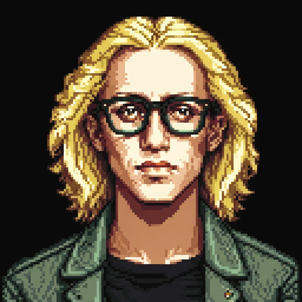 Charles Oliveira close-up portrait with blond hair and glasses emoji