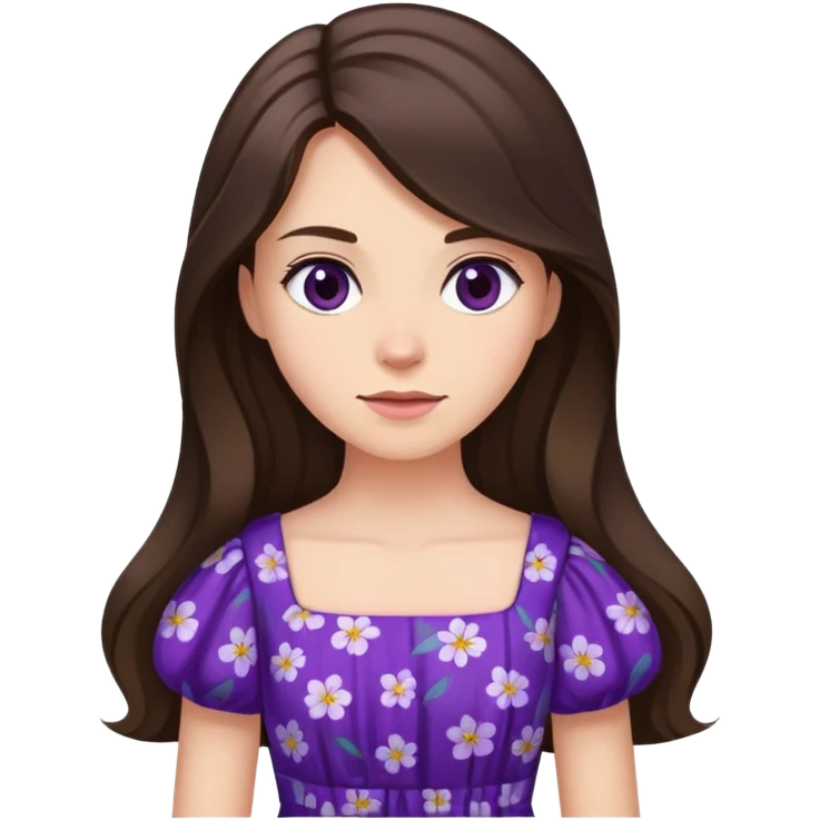 Brunette long hair lady with a purple flowered dress emoji