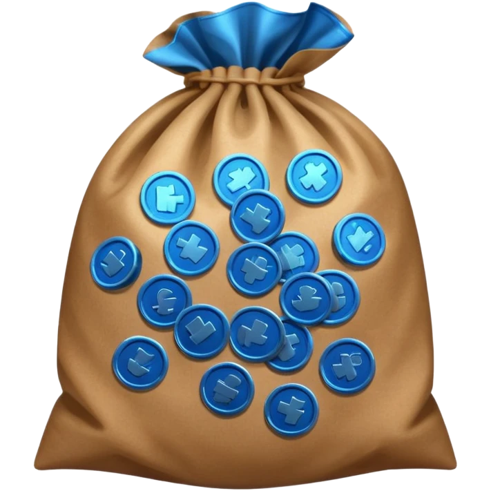 blue coins inside an opened brown money bag  emoji