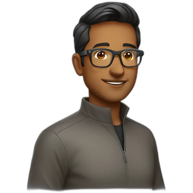 indian tech founder clean shaven in quarter zip with tortoise glasses emoji