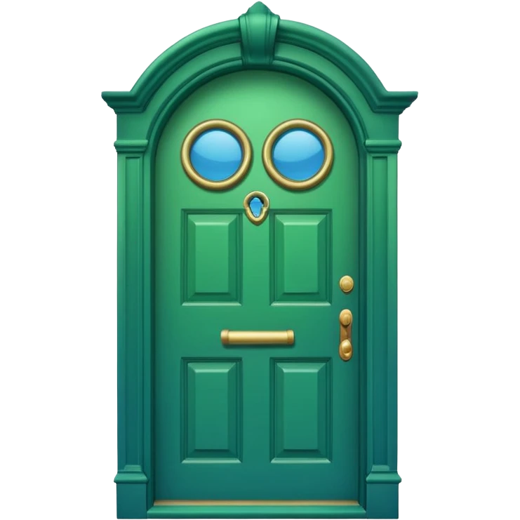 A simple green door emoji in the style of Apple emoji with a handle, a window, and a knocker and a different color. emoji