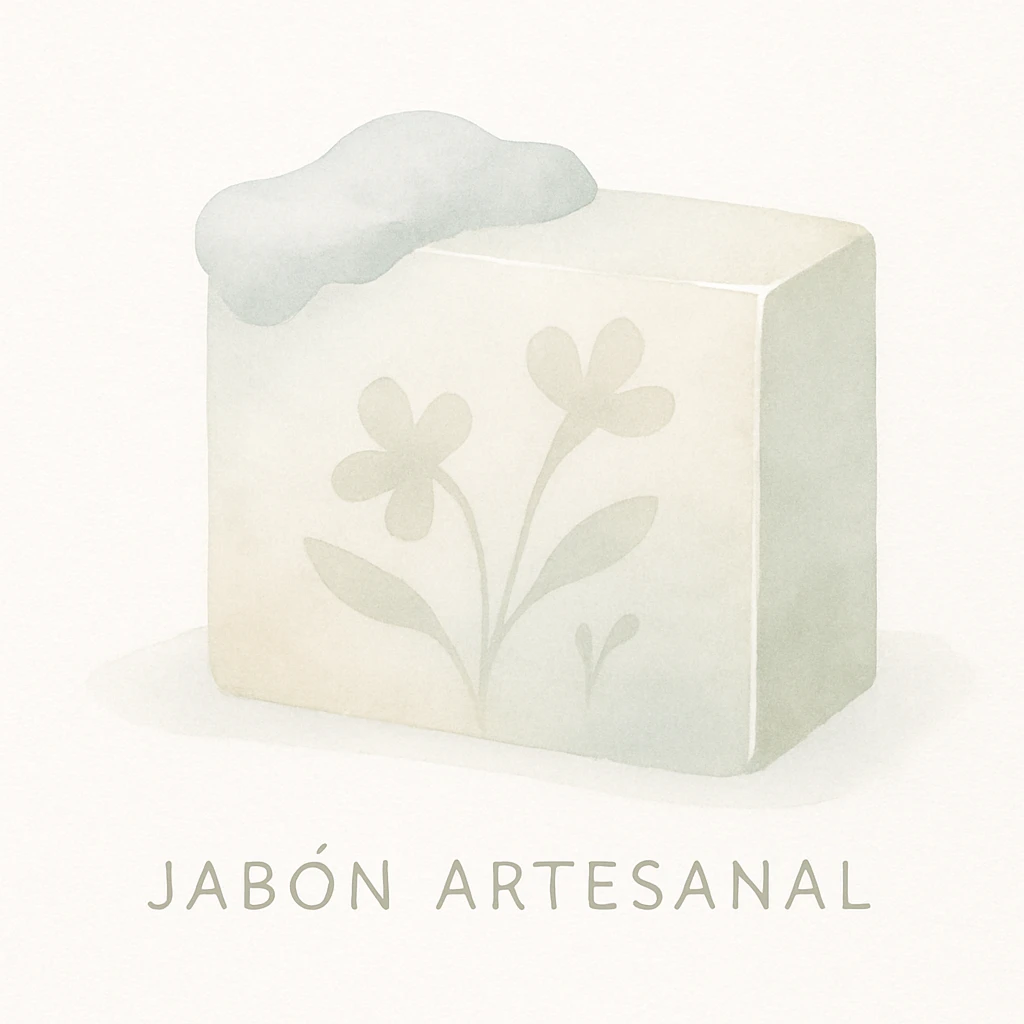 jabon artesanal, estilo acuarela, tonos pastel, textura suave, detalles florales emoji