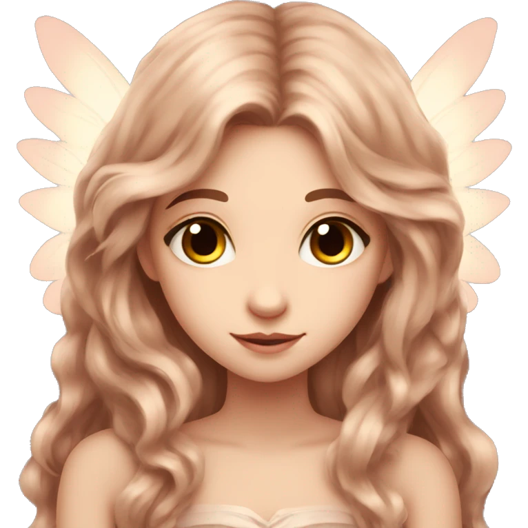 Beautiful, rose, fairy, light beige, long brown hair, big wings, fair skin emoji