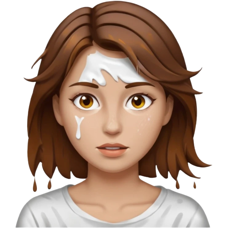 Brown hair woman, splashed white on face emoji