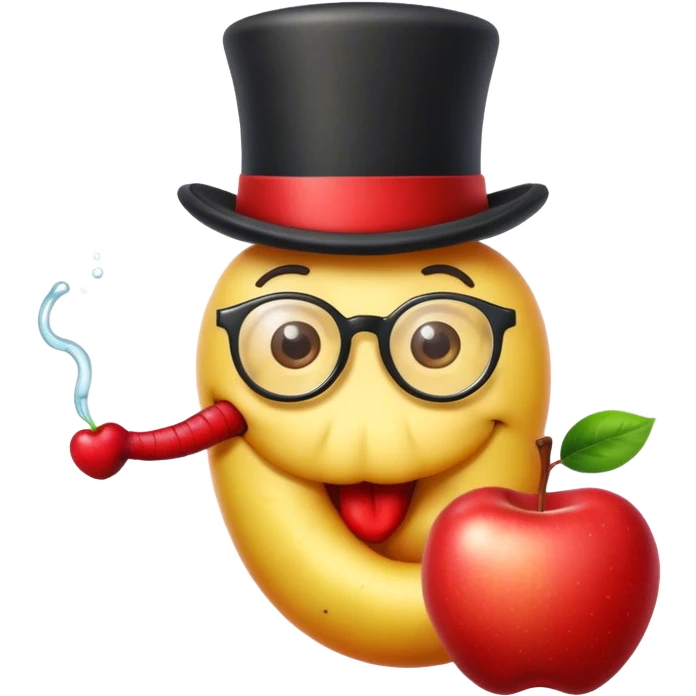 Worm eatin an apple with a top hat and glasses  emoji