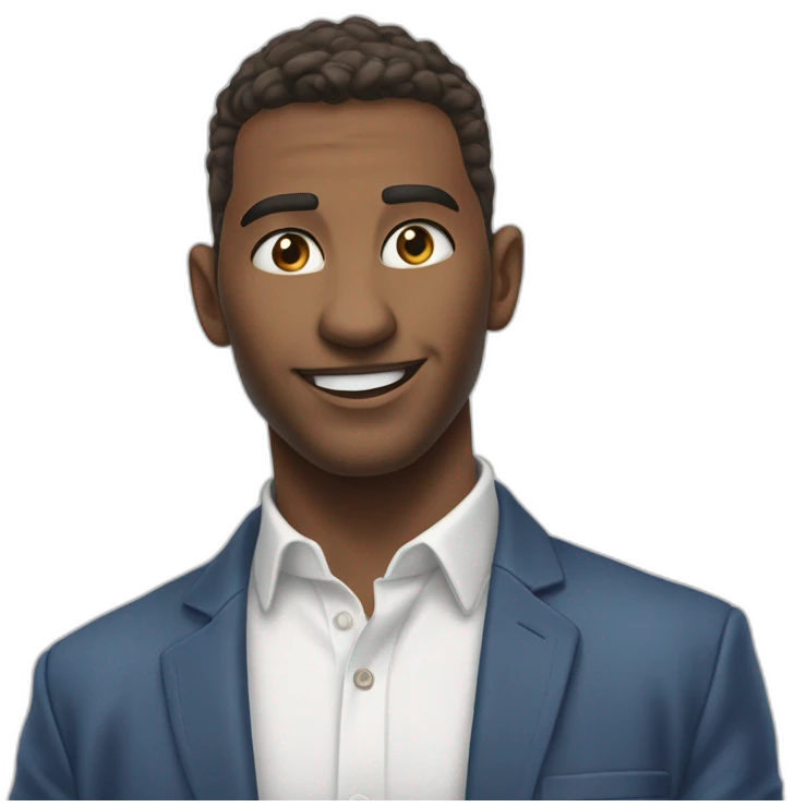 blue jacket, confident smile emoji