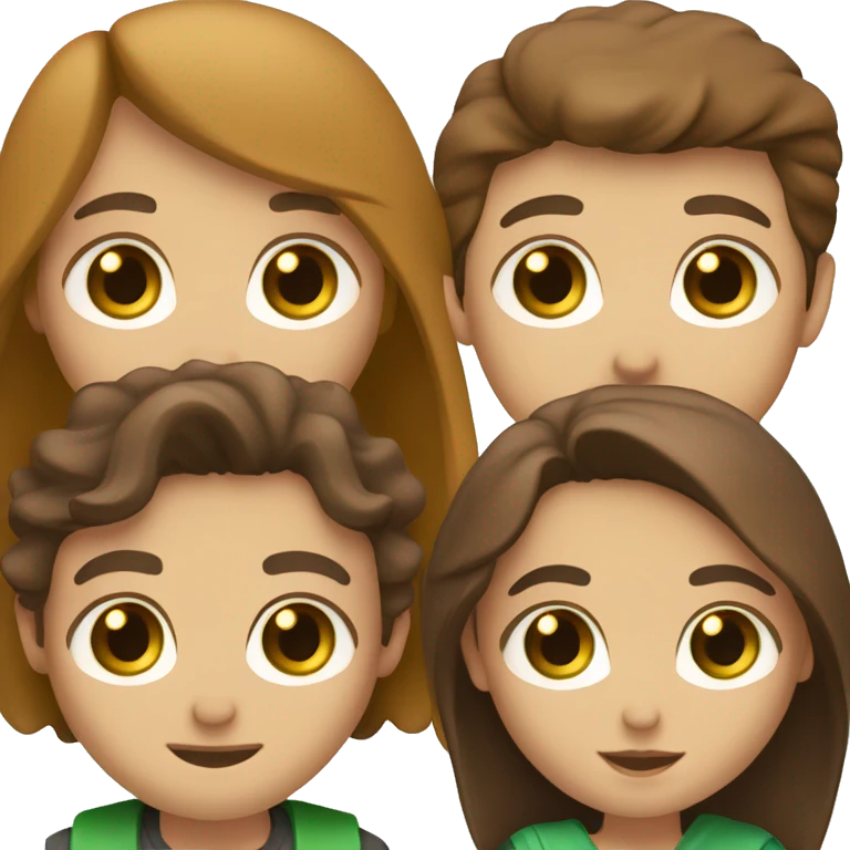 A couple with a boy with brown hair and beard and green eyes and a girl with long brown hair and brown eyes  emoji