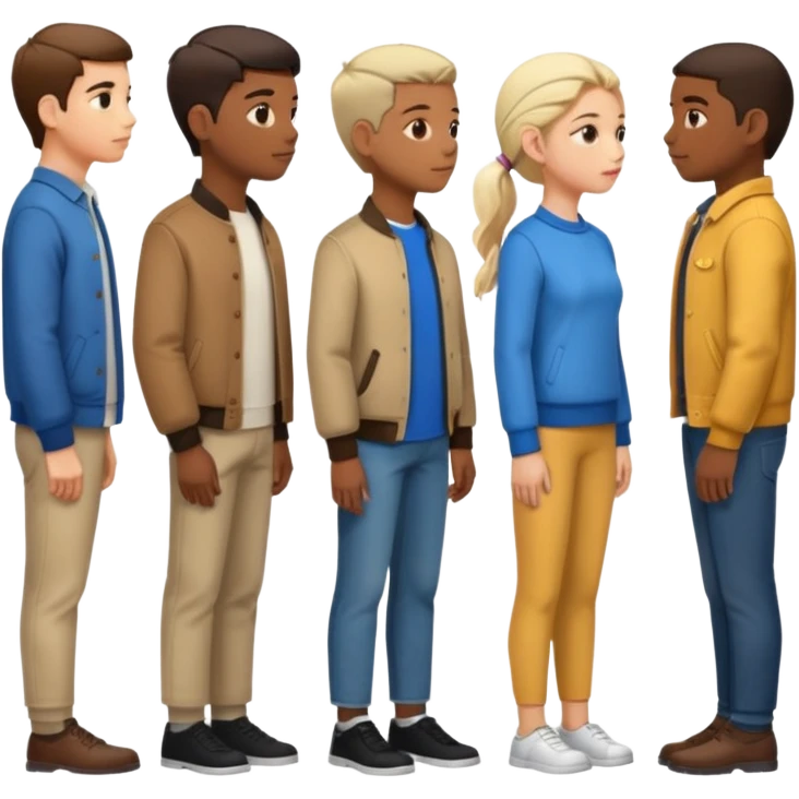 A line of 5 people standing in profile, one behind the other, all facing to the right emoji