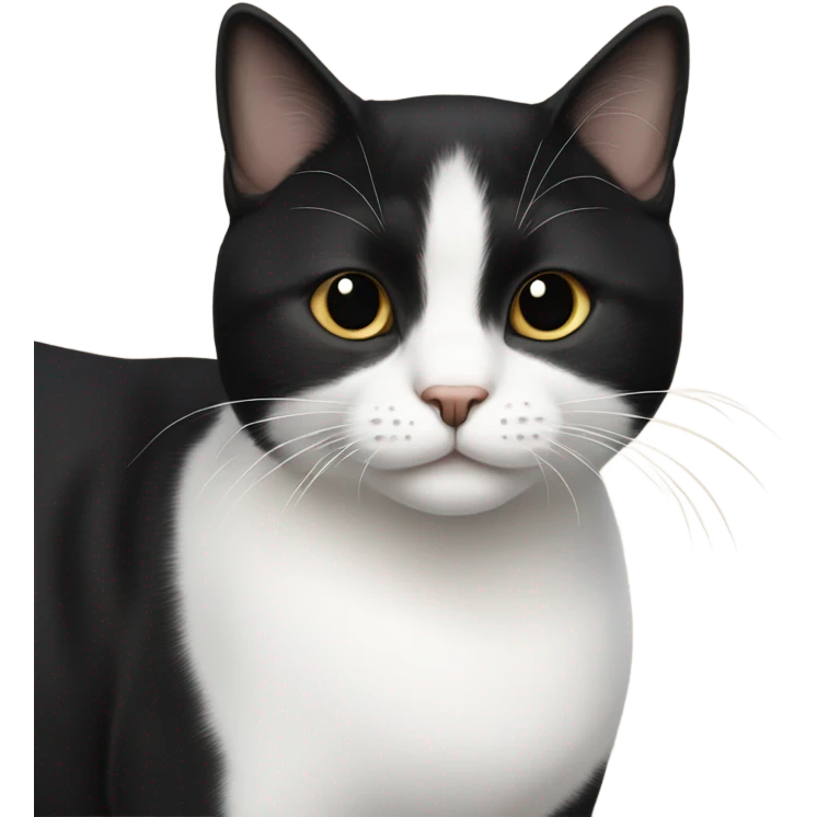 Small tuxedo short-haired cat with black fur on top and face and white tummy emoji