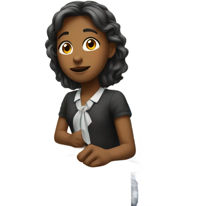 A girl with a raised hand at a desk at school  emoji