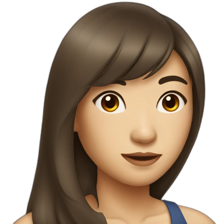 Asian woman with brown long hair, side bangs emoji