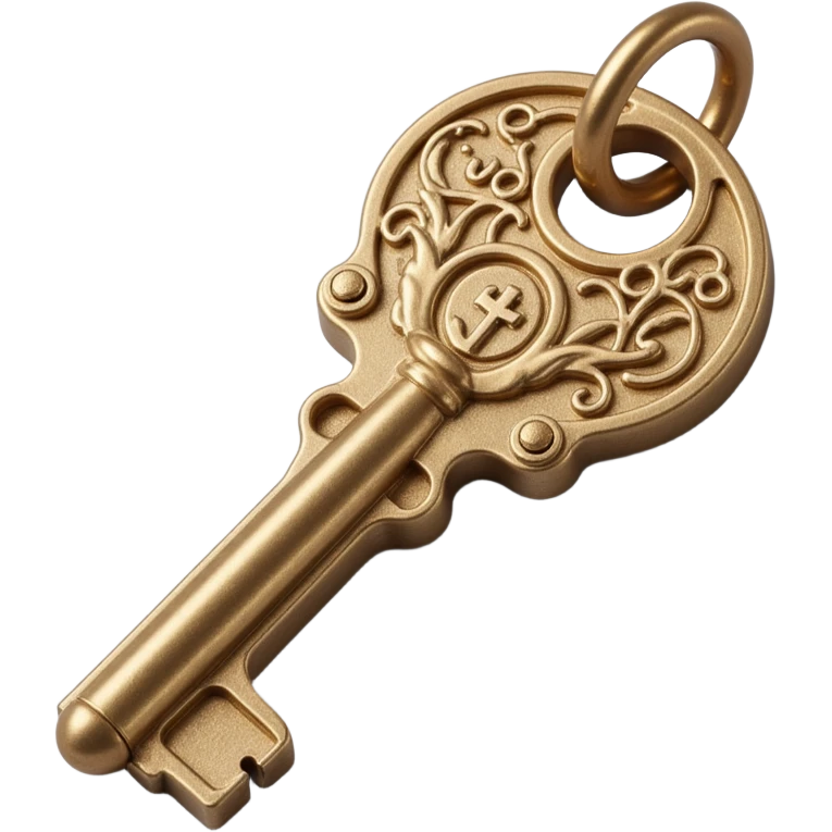 realistic metallic key, detailed and shiny, skeuomorphism icon style emoji