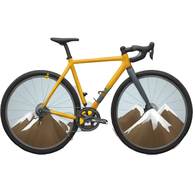 A gravel bike with a mountain in the back in the shape of a graph emoji