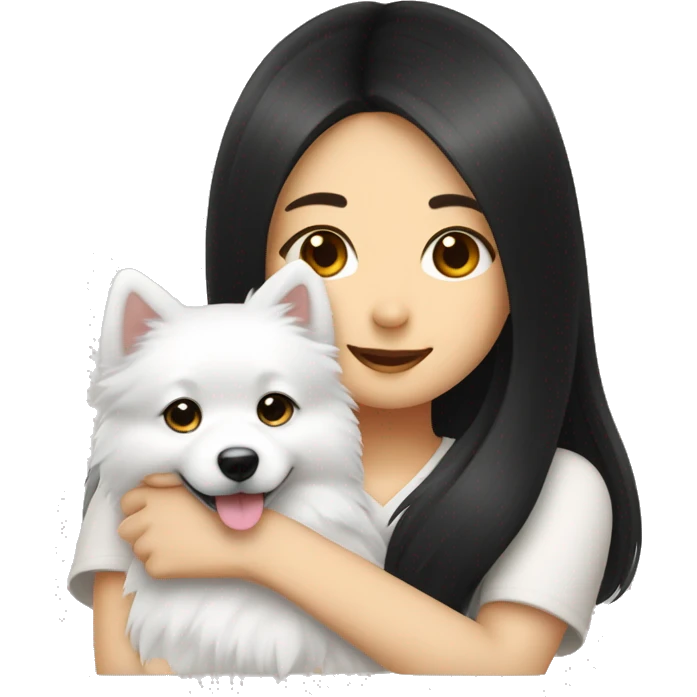 Japanese spitz dog hug black haire girl emoji