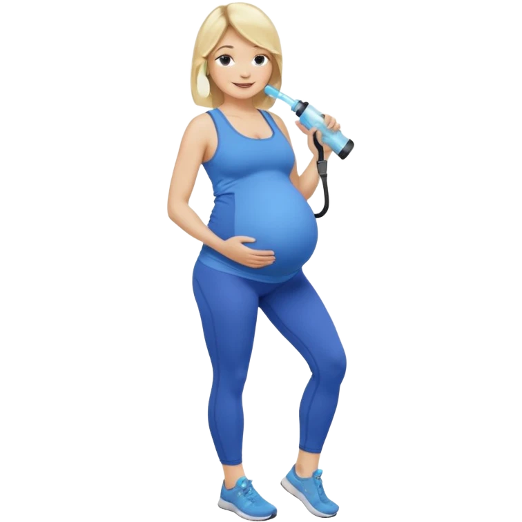 Woman blonde hair tank top blue leggings pregnant belly holding a pump  emoji