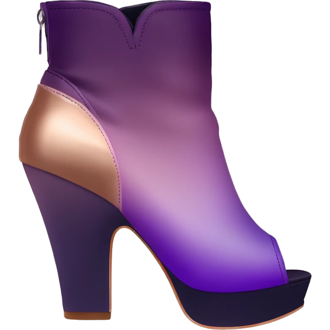 Realistic Isolated pair of dark purple to light purple ombre with rose gold toe facing forward peep toe ankle bootie boots.  emoji