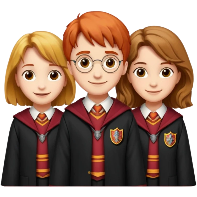 harry potter, ronald weasley and hermione granger in gryfinndor uniform emoji