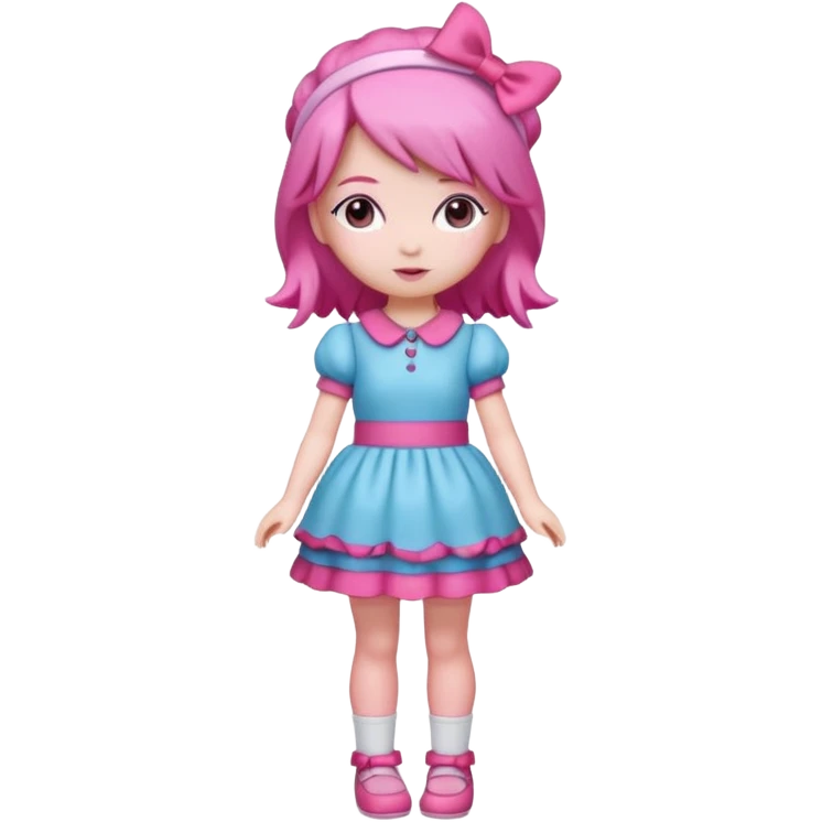 Isolated detaile illustration modern raspberry torte doll figurine full body with pink hair and a pink hairband standing emoji