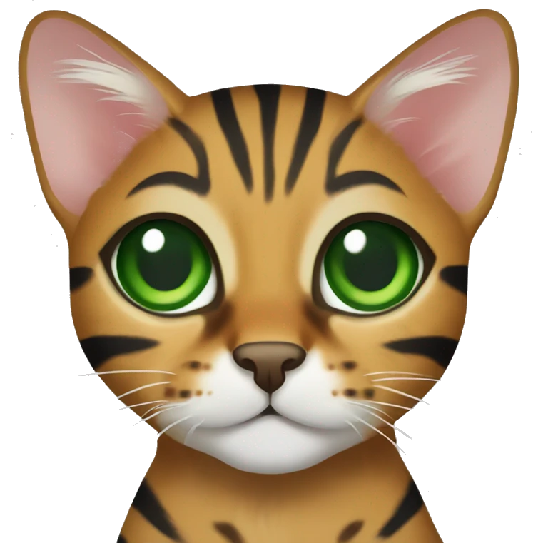Bengal cat with black and red stripes and green eyes emoji