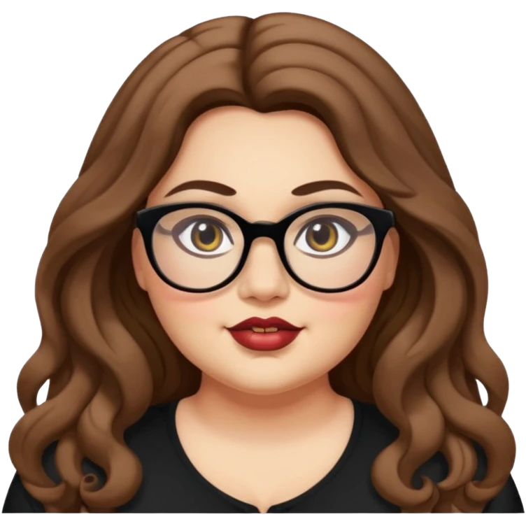 plus size, long brown wavy hair, baddie,pretty, makeup, black eyeliner, long hair, Spectacles  emoji
