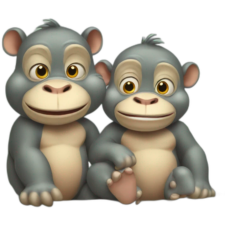 2 monkeys 1 hippopotamus emoji