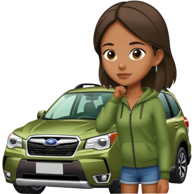 Pretty dark tan girl with green Subaru forester emoji