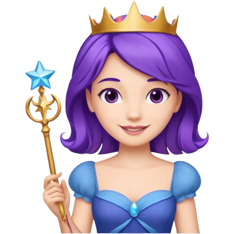Princesses with Magic Wand in Purple Hair, blue dress emoji