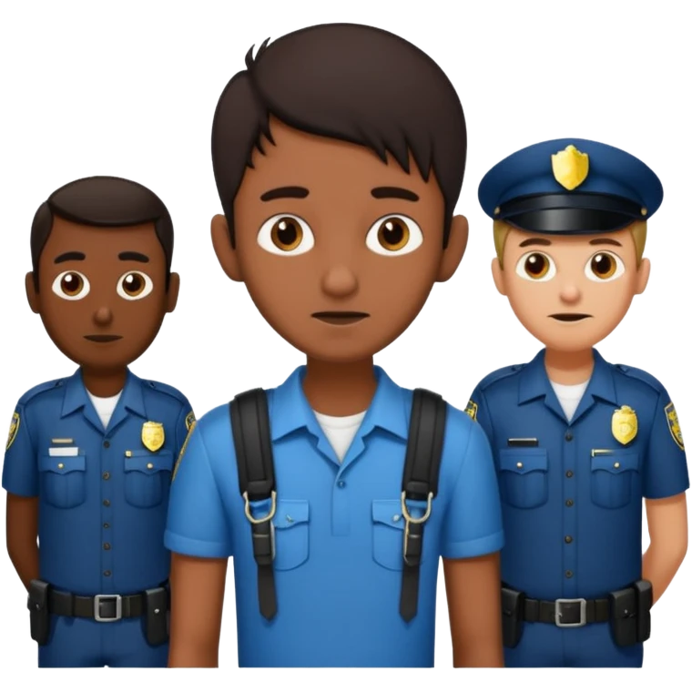 Make a dirty Indian with a short Afro that is curly hair getting arrested. Make the Indian skinny too. Give him a it support outfit not a police uniform emoji