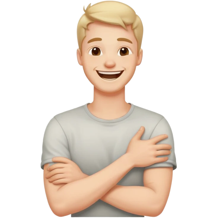 arms crossed holding neck laughing guy emoji
