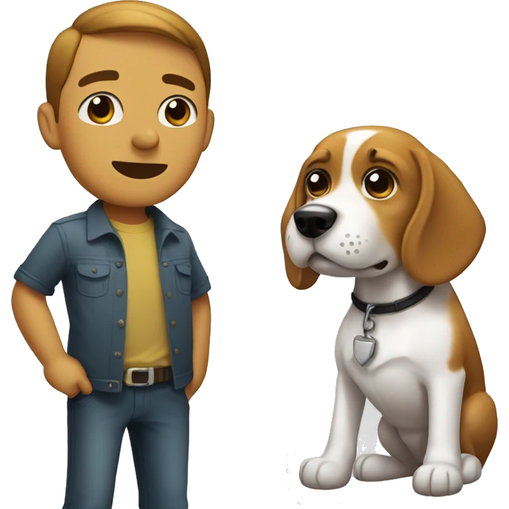 A cute beagle standing next to a man emoji