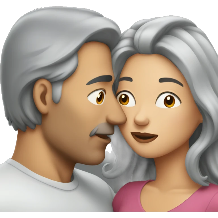 Man with brown hair kissing woman with long gray hair  emoji