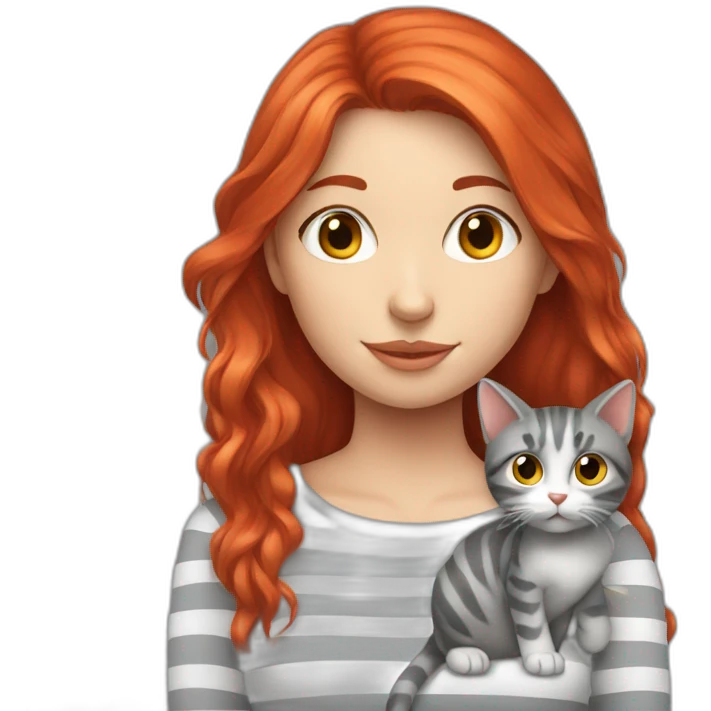 Red hair girl with a gray stripedcat emoji