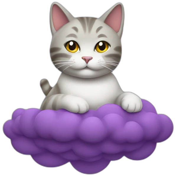 cat secretary sitting on top of the purple cloud emoji