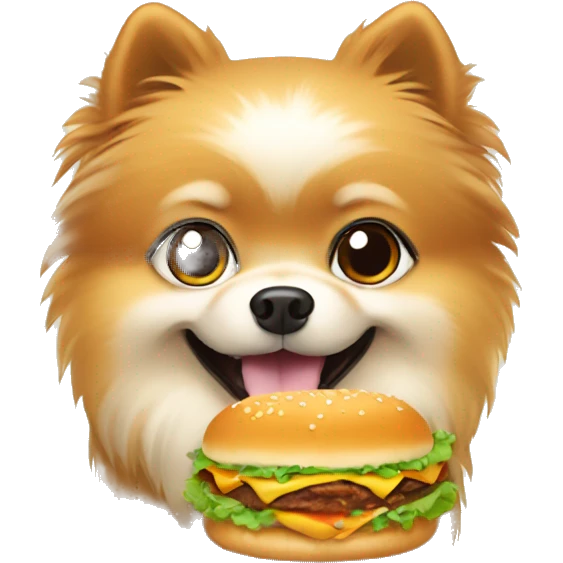 Pomeranian holding an hamburger  emoji