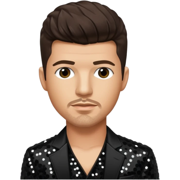 Robin Thicke with dark brown hair, black sequin outfit, light skin emoji